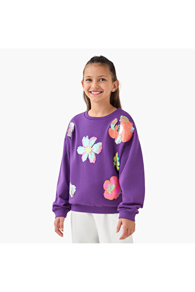 Juniors Sequin Embellished Sweatshirt with Long Sleeves