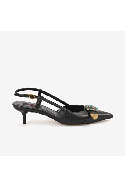 Rouge Women's Stoned Buckle Detailed Slingback Pointed Toe 6cm Heeled Shoes 7124