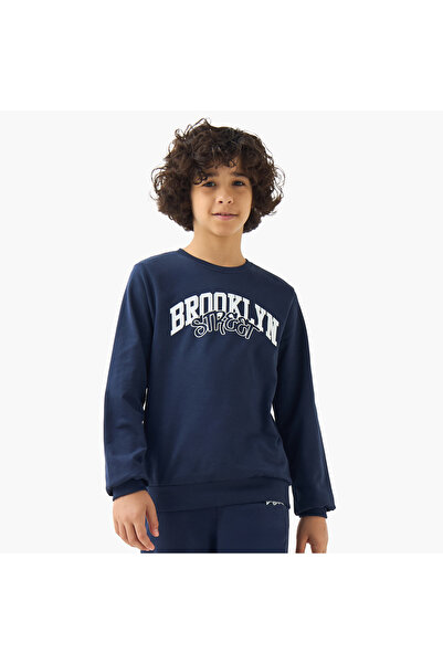 Juniors Boys Crew Neck Sweatshirt with Brooklyn Print - Cotton - Long Sleeves