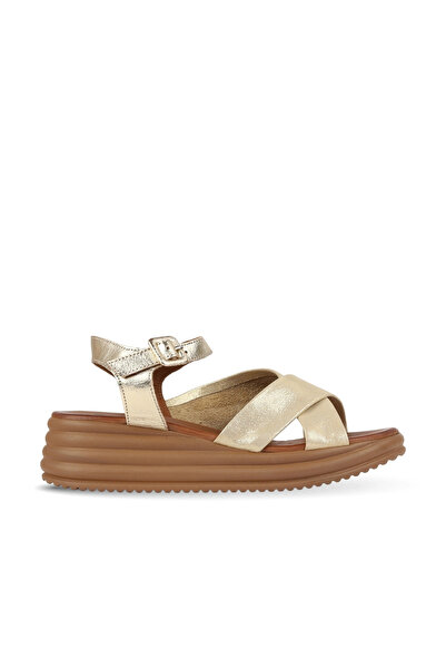 BUENO Gold Glitter/Glossy Leather Women's Wedge Heeled Sandals