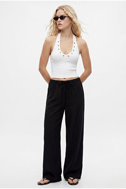 Ritnice Women's George Linen Blend Loose Fit Woven Black Trousers