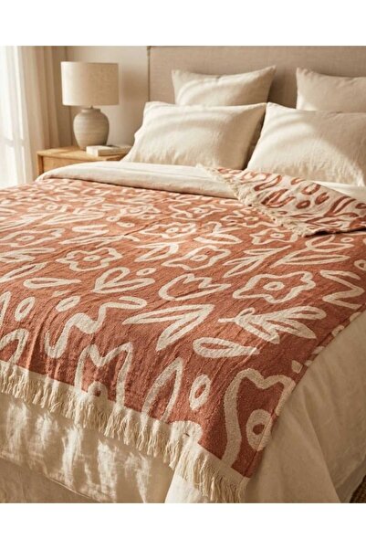 Livoras Home Müslin Pamuklu 220 X 240cm Çift Kişilik Pike Terracotta Tarçın -...