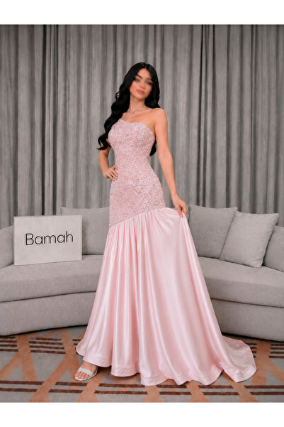Bamah Baby Pink Color Evening Dress for Luxurious Mature Women