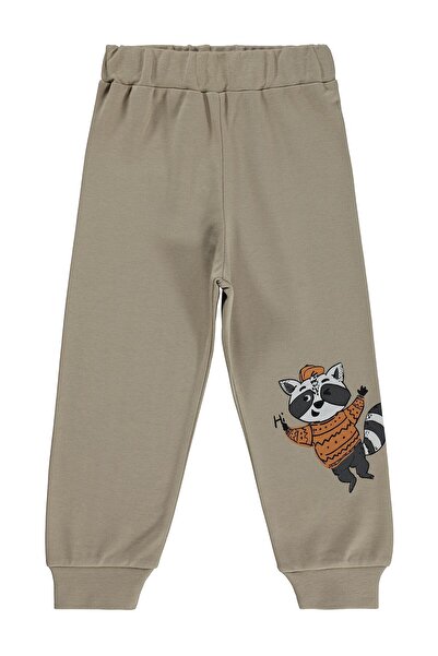 Civil Boys Boy's Raccoon Printed Sweatpants for Ages 2-5 - Beige