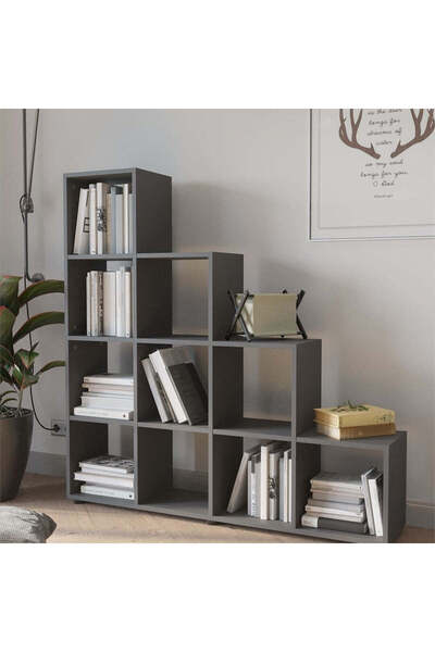 Vivendo Biblioteca scara cu 10 rafturi, etajera carti 29 x 140.7 x 138.2 cm c...