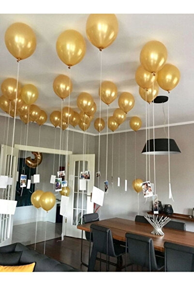 Parti Zamanı 50 Adet Metalik Gold Altın Sarısı Balon Paketi - Helyum Gazı Uyu...