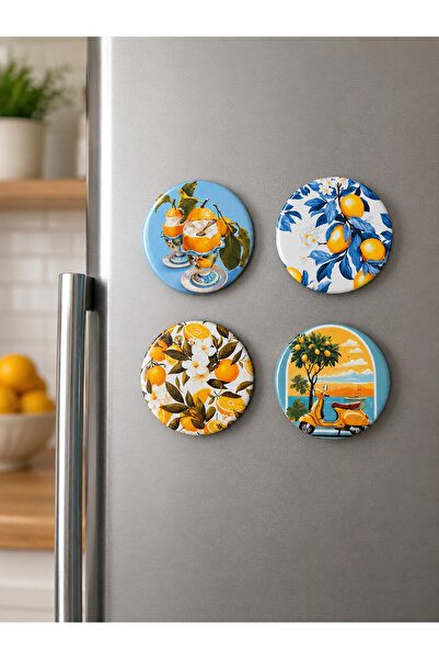 Fynbos 4'lü 58 mm Limon Desenli Şişe Açacaklı Magnet Seti | Dekoratif Buzdola...