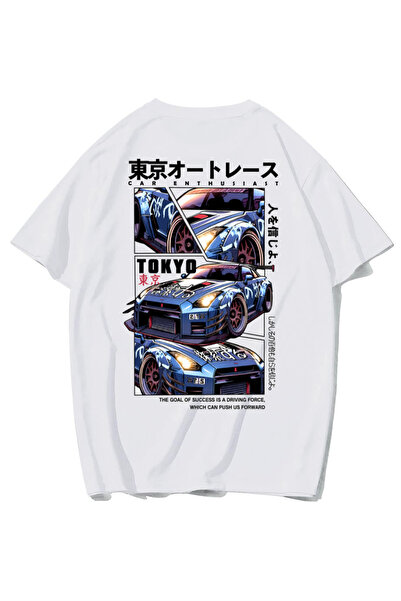 BRZ COLLECTION Ουνισέξ Υπερμεγέθες Μπλουζάκι Λάτρης Αυτοκινήτων Τόκιο (ΛΕΥΚΟ)