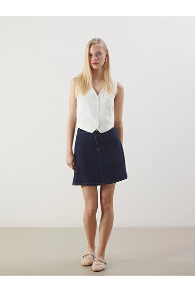 LC Waikiki Navy Blue Standard Fit Mini Jean Skirt