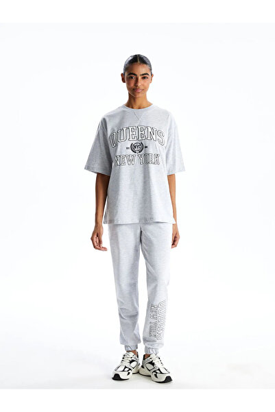 LC Waikiki Gray Elastic Waist Printed Women's Jogger Sweatpants