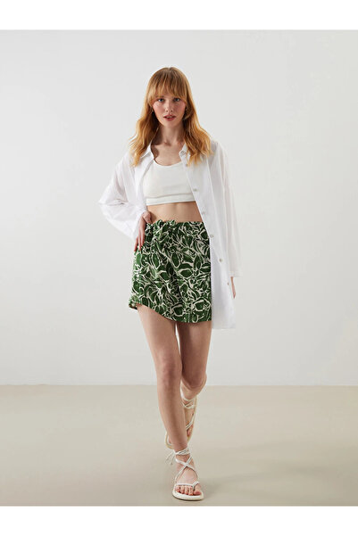 LC Waikiki Green Tie-Waist Patterned Women's Beach Shorts Skirt