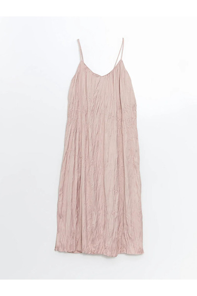 LC Waikiki Pink V-Neck Satin Strap Dress