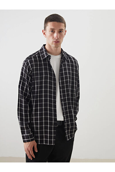 LC Waikiki Black Comfortable Fit Long Sleeve Plaid Men's Shirt