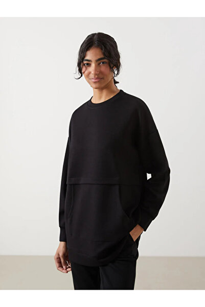 LC Waikiki Black Crew Neck Oversize Women's Sweatshirt Tunic