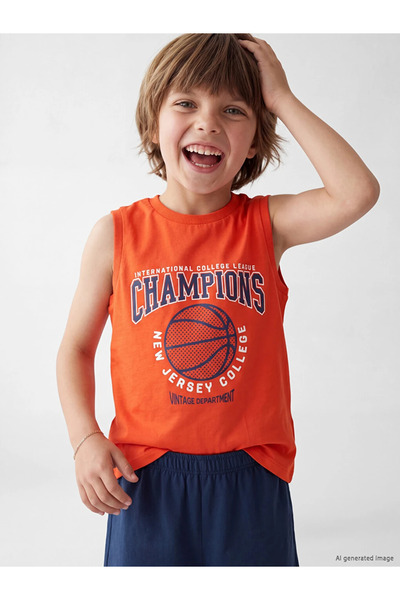 LC Waikiki Orange Printed Boys' Tank Top and Shorts Set of 2