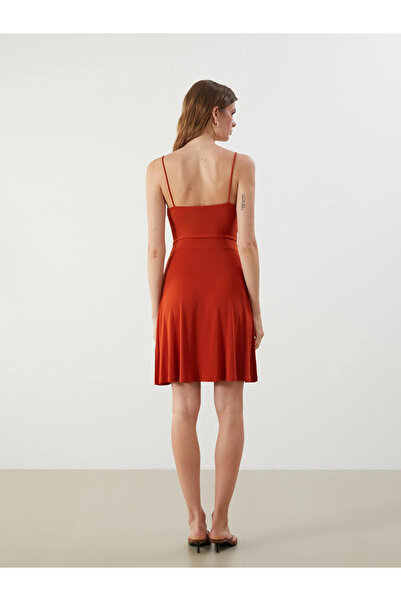 LC Waikiki Orange Sweetheart Neckline Rope Strap A-Line Dress