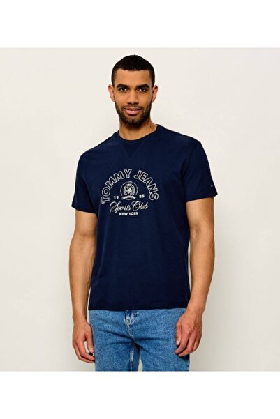Tommy Hilfiger LACİVERT LOGOLU BASKILI ERKEK T-SHIRT