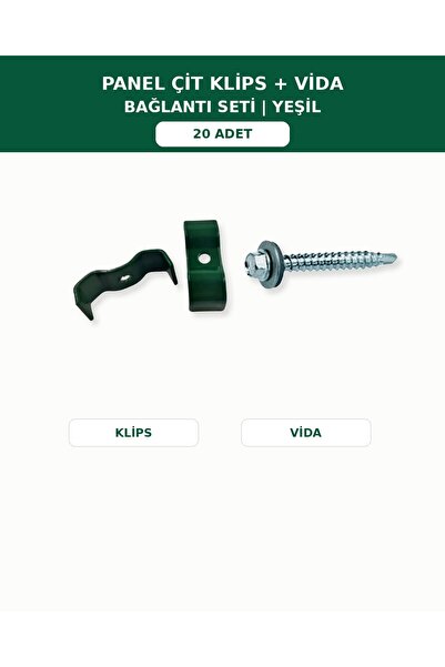 DİĞER1111 Panel Çit Direği Klips - Vida 20'li Yeşil Renk