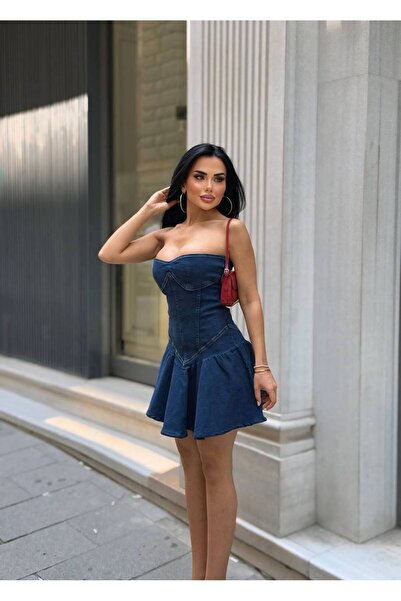 GLOW OYYO Jean Rahat Likralı Kot Mini Elbise 💙