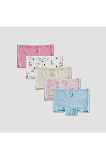 Juniors Pack of 5 Cotton Boyshorts with Ballerina Print