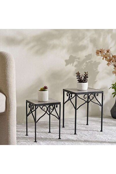 PAN HOME Medley 2-Piece Square Metal Planter Stand - White