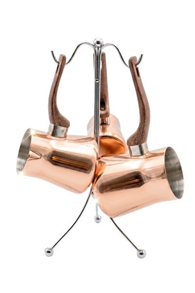 Generic Set of 3 Turkish Coffee Pots Stainless Steel Copper Finish - With Dis...