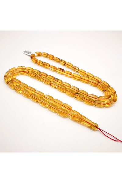 Generic Transparent Baltic Amber Rosary 66 Beads 7.5x14mm Barrel Shape Golden...