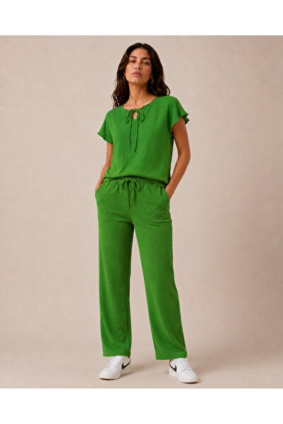 just wear zt Women's Loose Blouse and Straight-Leg Pants Set Casual Comfortab...