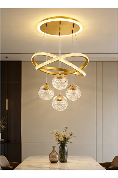 TAPIT Modern Gold LED Chandeliers 3-Color Dimmable Pendant Light for Kitchen ...