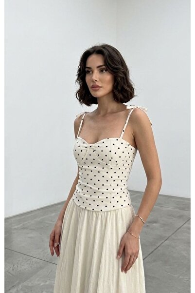 My Blog Ecru Polka Dot Blouse with Tie Straps - 5111
