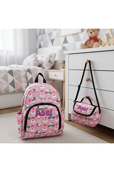 Hevi Kids HeviKids Kişiye Özel İsimli 2'li Çocuk Çanta Seti - Pembe Kitty