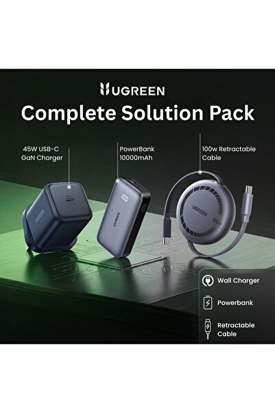 Ugreen 10000mAh 30W Power Bank + 45W GaN Charger + 100W Retractable USB-C Cab...