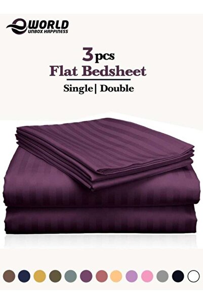 Eworld 3 Piece Luxury Purple Striped Bed Sheet Set with 1 Flat Sheet and 2 Pi...