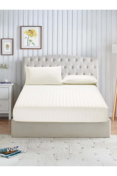 Donetella Premium 3 Piece – 200×200 cm Super King Striped Fitted Sheet, 35 cm...