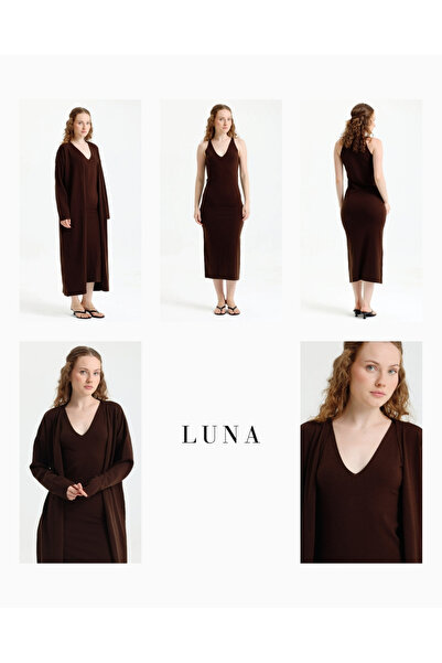 femmes fraiches Luna Exclusive Acı Kahve Elbise Takım