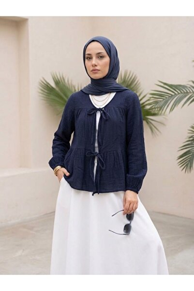 Lunsera Store Two-Tie Muslin Tunic-Navy Blue