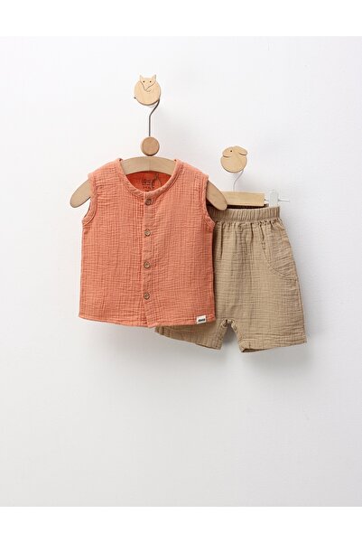 MiniKids Set de vara din muselina Kidaxi, caramiziu-bej