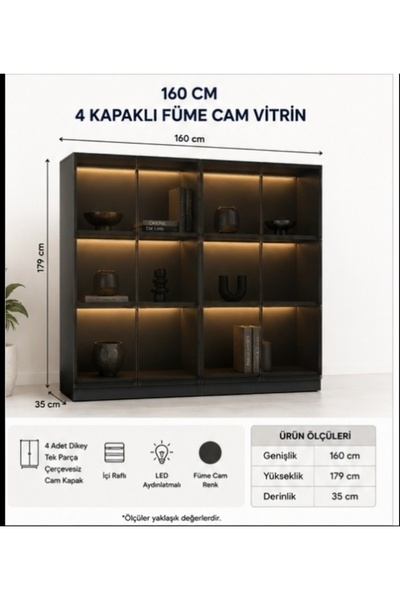 Genel Markalar Mutfak erzak dolabı cam kapaklı LED ışıklı