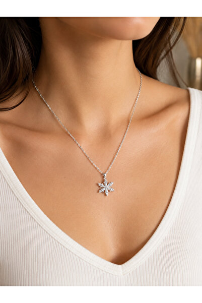 Valmont Snowflake Figured Zircon Stone Women's Necklace Silver Color Elegant ...