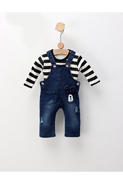 MiniKids Set cu salopeta de blug + bluza, albastru