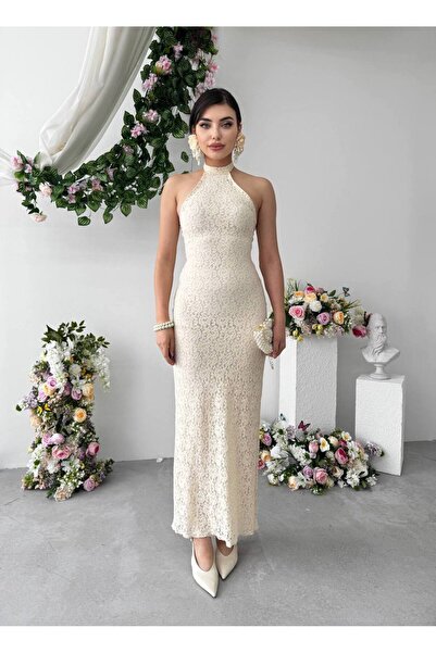 ETİKAFASHION Dantel Detaylı Nikah ve Mezuniyet Elbisesi
