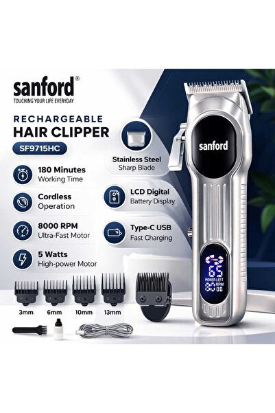 Sanford Rechargeable Hair Clipper SF9715HC LCD Cordless Trimmer