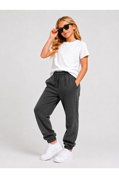 GİYİCEM TEKSTİL Girl's 3-Thread Ribbed Elastic Waist Comfortable Fit Sweatpan...