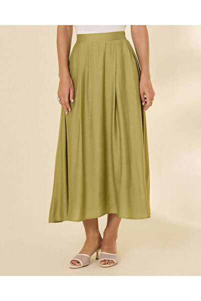 REDTAG Women Olive Plain Maxi Skirt
