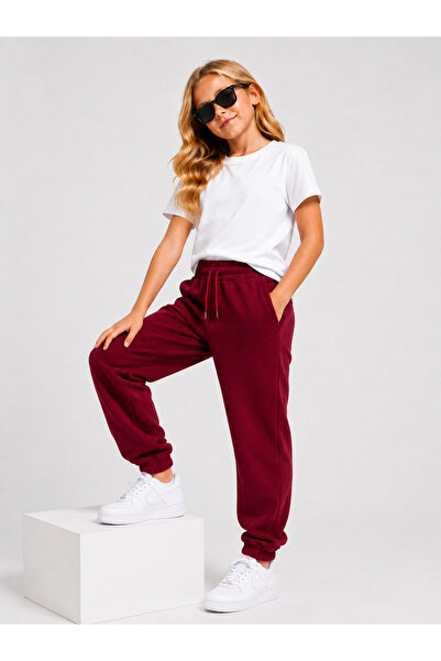 GİYİCEM TEKSTİL Girl's 3-Thread Ribbed Elastic Waist Comfortable Fit Sweatpan...