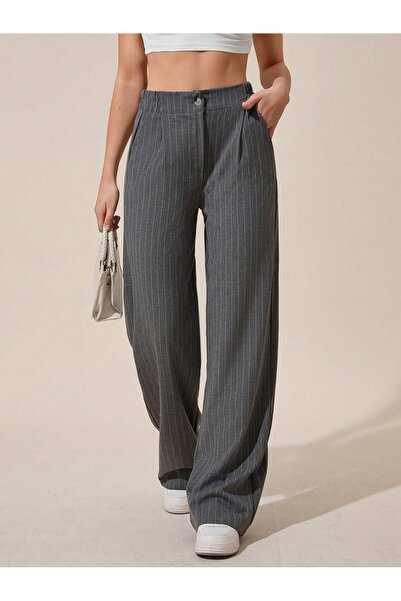 tuzu moda KADIN PANTOLON ÇİZLİGİLİ POLİVİSKON PANTOLON PALAZZO PANTOLON ARKA ...