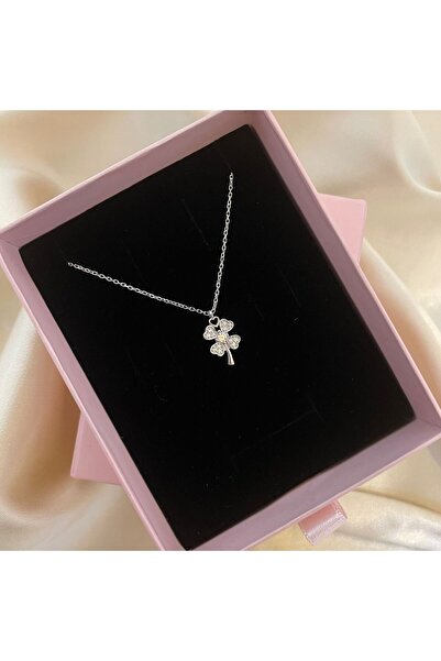Lovera Jewellery 925 Ayar Gümüş Sertifikalı Dört Yapraklı Kalpli Yonca Kolye