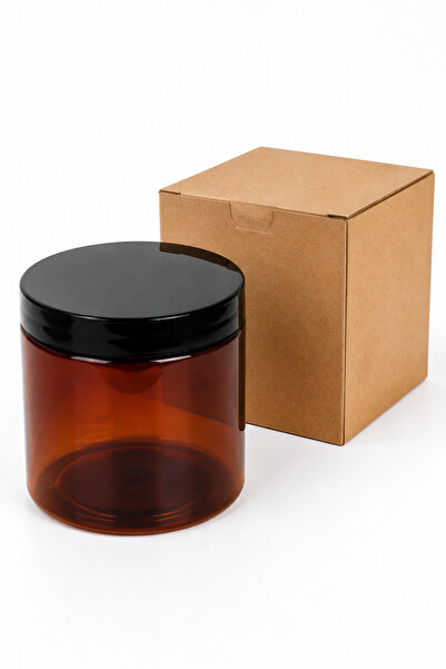 NEHOLİA 500ml Amber Plastic Jar with Black Lid with Kraft Box Gift Storage Ja...