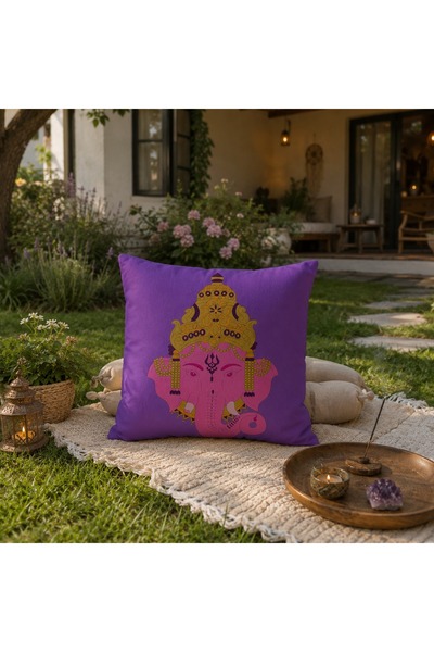 Piloji Ganesha Patterned Decorative Pillow Case 43X43 cm Bohemian Spiritual M...