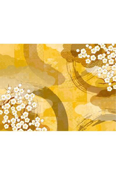 Persona Tablou Canvas, Flori Albe Si Forme Abstracte Galbene- 100 X 70 cm